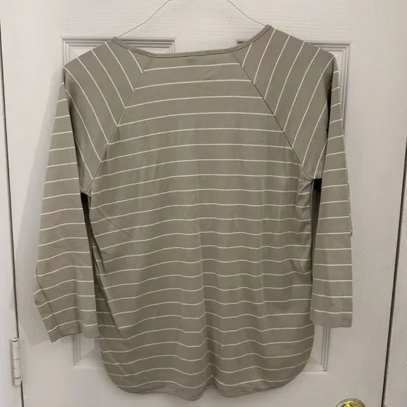 LAKE 100% Pima Cotton Pajama Shirt Size Small Tan Striped Scoop Neck Long Sleeve - Picture 4 of 4